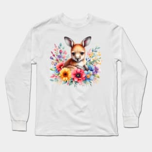 A baby kangaroo decorated with beautiful colorful flowers. Long Sleeve T-Shirt